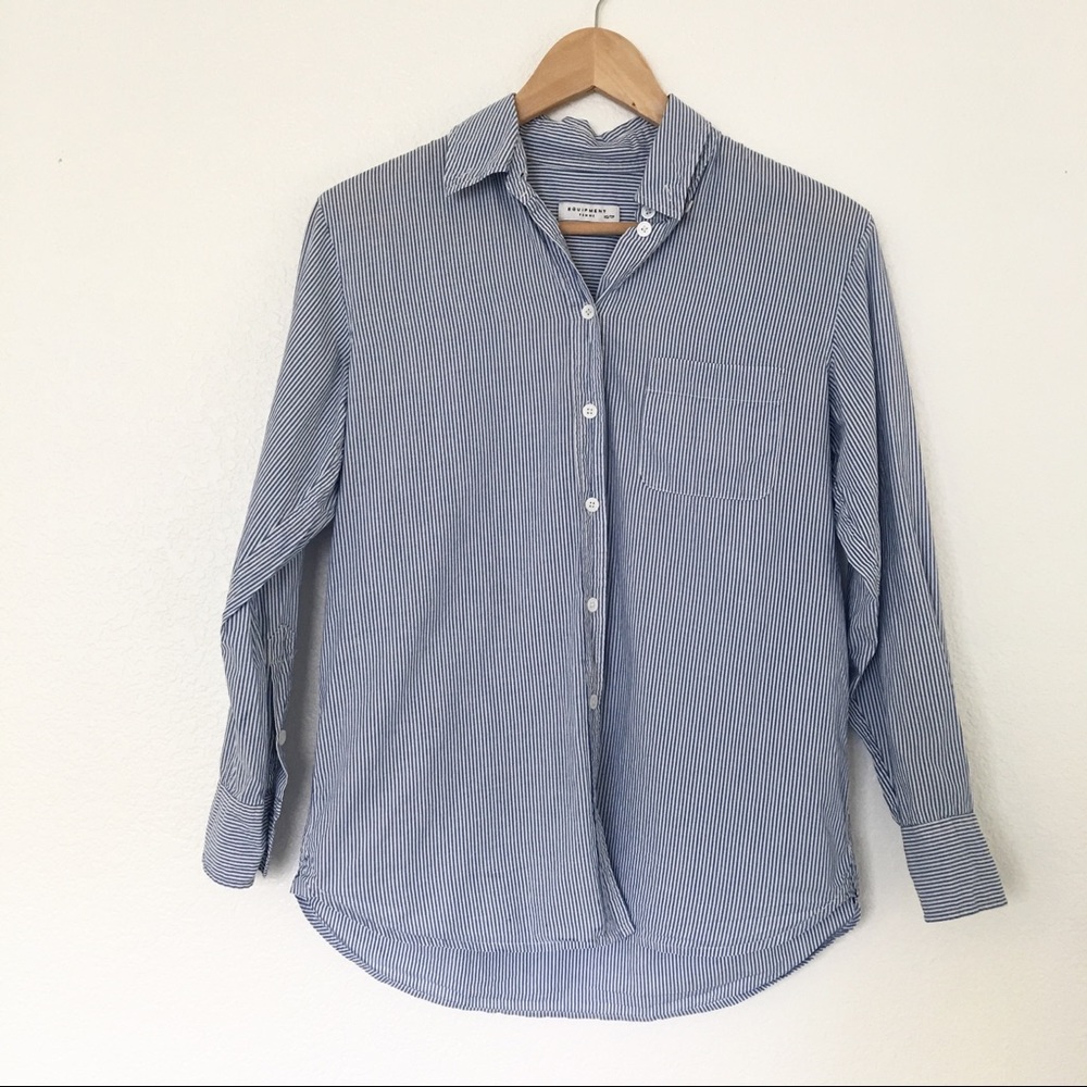 LAST CHANCE Equipment Blue White Striped Button Up